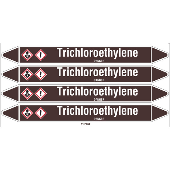 Individual Pipe Markers on a Card with die-cut arrowheads, with pictograms - Flammable/Non Flammable Liquids/Oils - Trichloroethylene