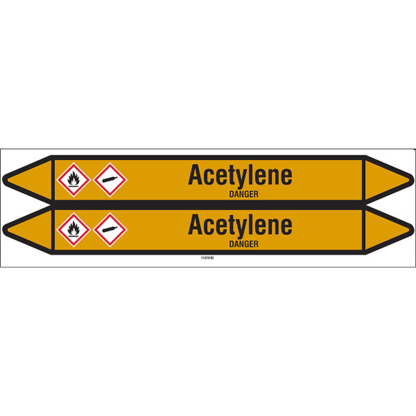 Individual Pipe Markers on a Card with die-cut arrowheads, with pictograms - Gas - Acetylene