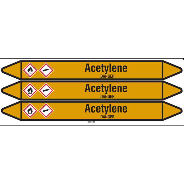 Individual Pipe Markers on a Card with die-cut arrowheads, with pictograms - Gas - Acetylene