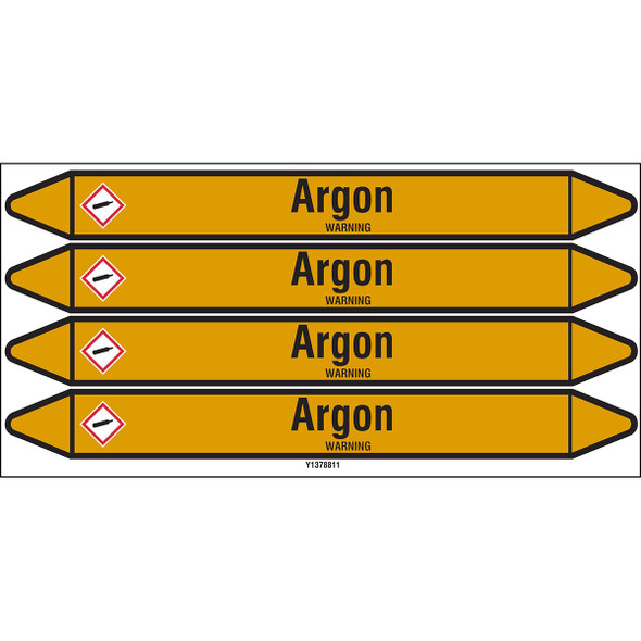 Individual Pipe Markers on a Card with die-cut arrowheads, with pictograms - Gas - Argon