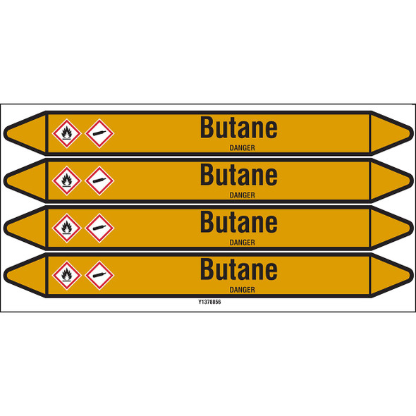 Individual Pipe Markers on a Card with die-cut arrowheads, with pictograms - Gas - Butane