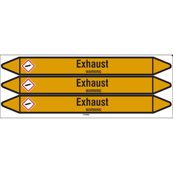 Individual Pipe Markers on a Card with die-cut arrowheads, with pictograms - Gas - Exhaust