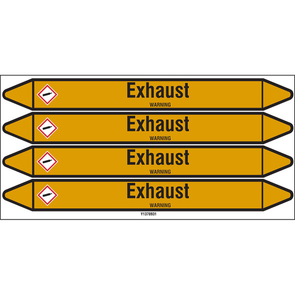 Individual Pipe Markers on a Card with die-cut arrowheads, with pictograms - Gas - Exhaust