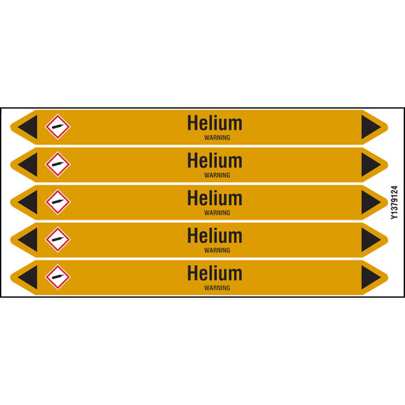 Individual Pipe Markers on a Card with die-cut arrowheads, with pictograms - Gas - Helium