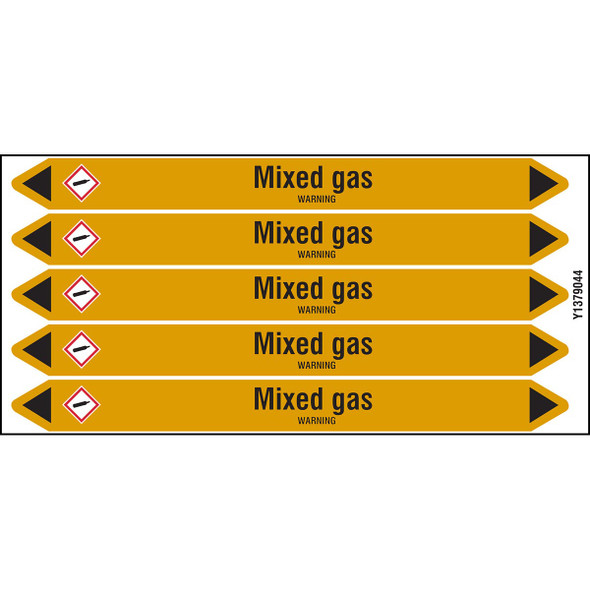 Individual Pipe Markers on a Card with die-cut arrowheads, with pictograms - Gas - Mixed gas