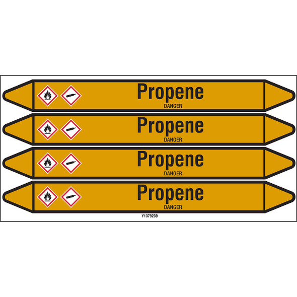 Individual Pipe Markers on a Card with die-cut arrowheads, with pictograms - Gas - Propene