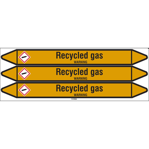 Individual Pipe Markers on a Card with die-cut arrowheads, with pictograms - Gas - Recycled gas