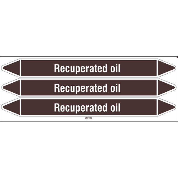 Individual Pipe Markers on a Card with die-cut arrowheads, without pictograms - Flammable/Non Flammable Liquids/Oils - Recuperated oil