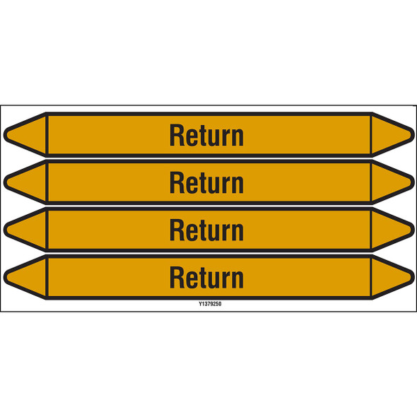 Individual Pipe Markers on a Card with die-cut arrowheads, without pictograms - Gas - Return