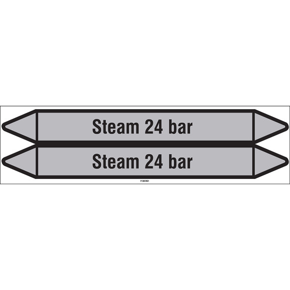 Individual Pipe Markers on a Card with die-cut arrowheads, without pictograms - Steam - Steam 24 bar