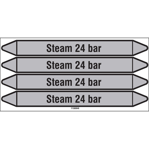 Individual Pipe Markers on a Card with die-cut arrowheads, without pictograms - Steam - Steam 24 bar