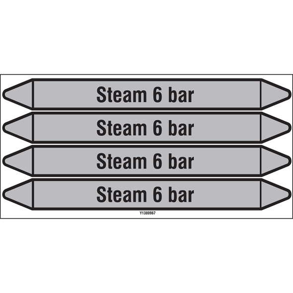 Individual Pipe Markers on a Card with die-cut arrowheads, without pictograms - Steam - Steam 6 bar