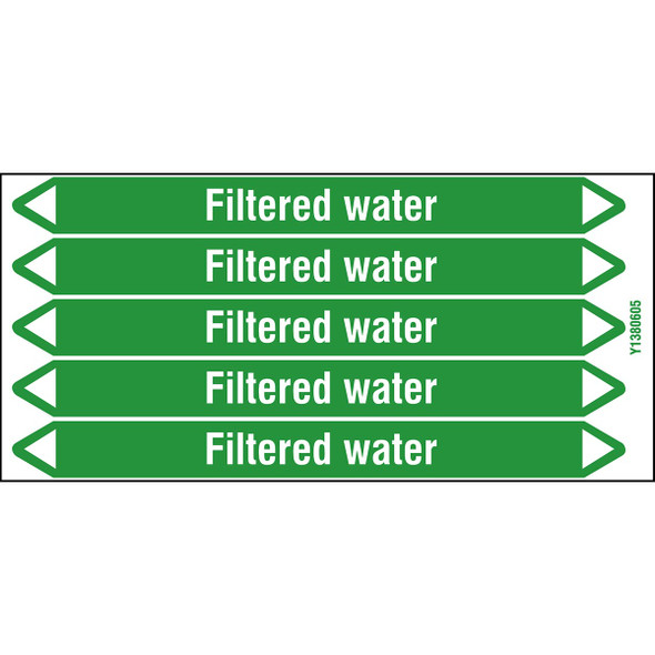 Individual Pipe Markers on a Card with die-cut arrowheads, without pictograms - Water - Filtered water