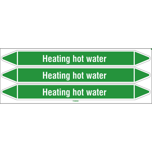 Individual Pipe Markers on a Card with die-cut arrowheads, without pictograms - Water - Heating hot water