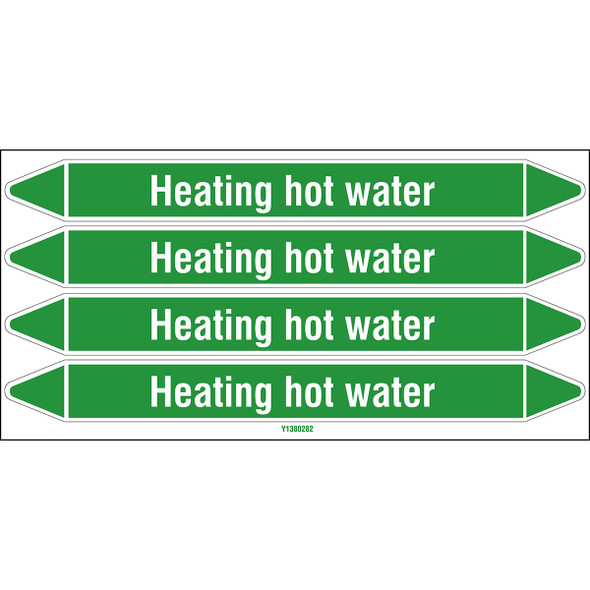 Individual Pipe Markers on a Card with die-cut arrowheads, without pictograms - Water - Heating hot water