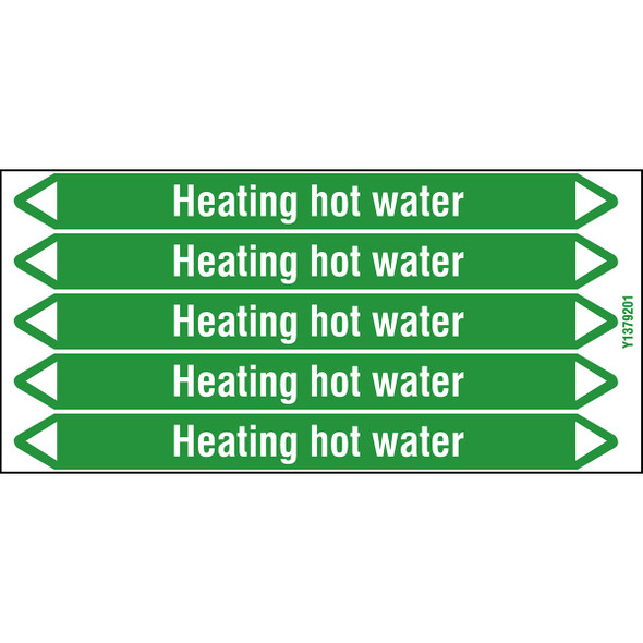 Individual Pipe Markers on a Card with die-cut arrowheads, without pictograms - Water - Heating hot water