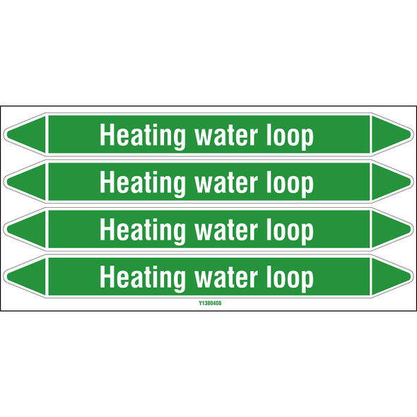 Individual Pipe Markers on a Card with die-cut arrowheads, without pictograms - Water - Heating water loop