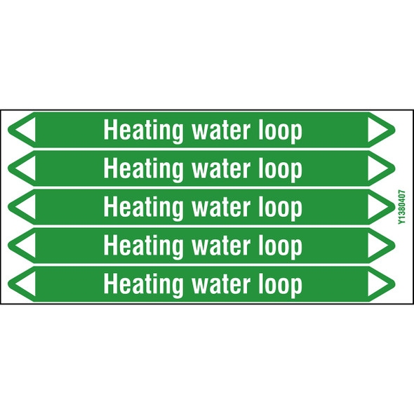 Individual Pipe Markers on a Card with die-cut arrowheads, without pictograms - Water - Heating water loop