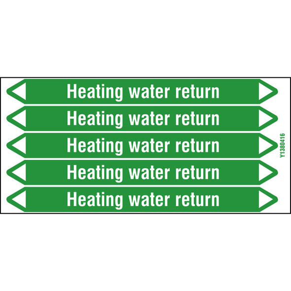 Individual Pipe Markers on a Card with die-cut arrowheads, without pictograms - Water - Heating water return