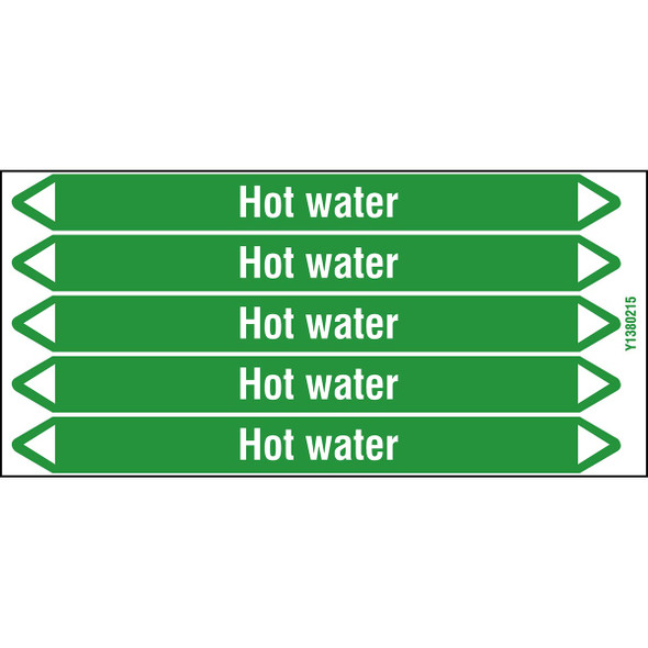 Individual Pipe Markers on a Card with die-cut arrowheads, without pictograms - Water - Hot water