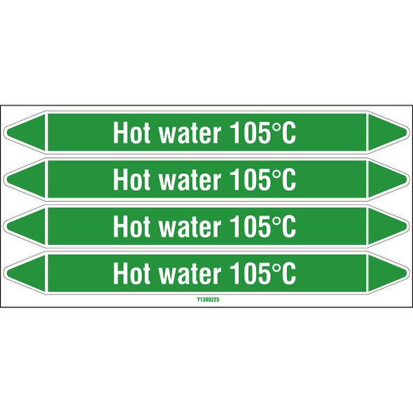 Individual Pipe Markers on a Card with die-cut arrowheads, without pictograms - Water - Hot water 105°C