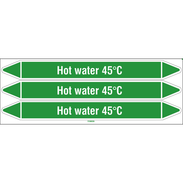 Individual Pipe Markers on a Card with die-cut arrowheads, without pictograms - Water - Hot water 45°C