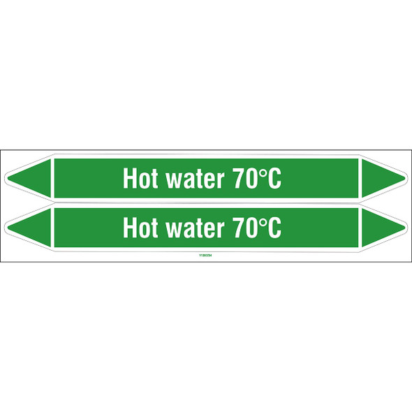 Individual Pipe Markers on a Card with die-cut arrowheads, without pictograms - Water - Hot water 70°C