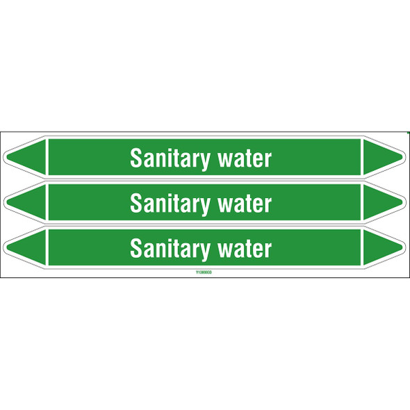 Individual Pipe Markers on a Card with die-cut arrowheads, without pictograms - Water - Sanitary water