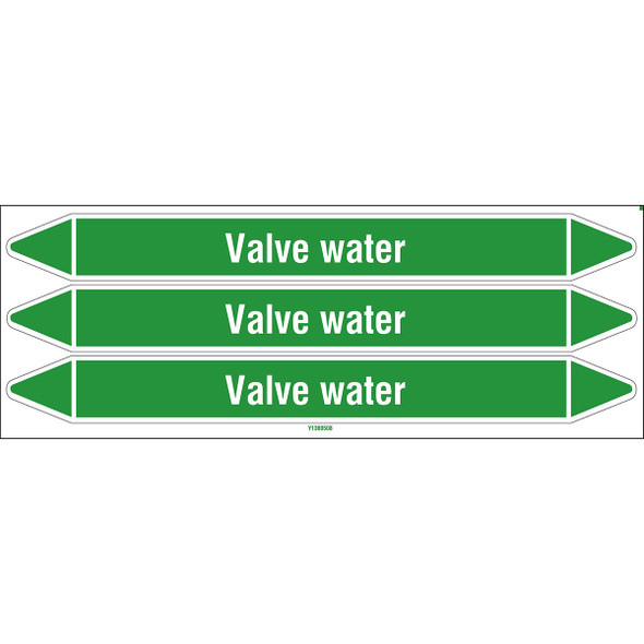 Individual Pipe Markers on a Card with die-cut arrowheads, without pictograms - Water - Valve water