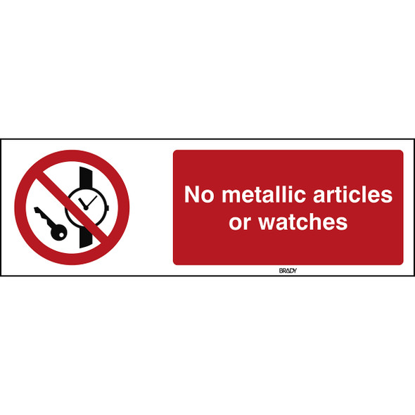 ISO 7010 Sign - No metallic articles or watches - No metallic articles or watches