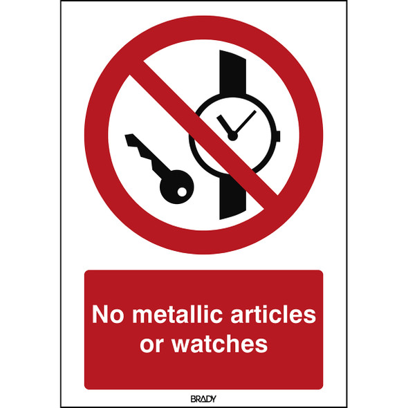 ISO 7010 Sign - No metallic articles or watches - No metallic articles or watches