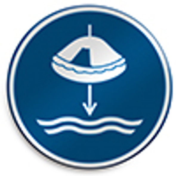 ISO Safety Sign - Lower liferaft to the water in launch sequence