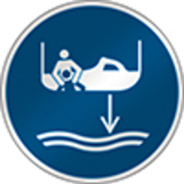 ISO Safety Sign - Lower rescue boat to the water in launch sequence