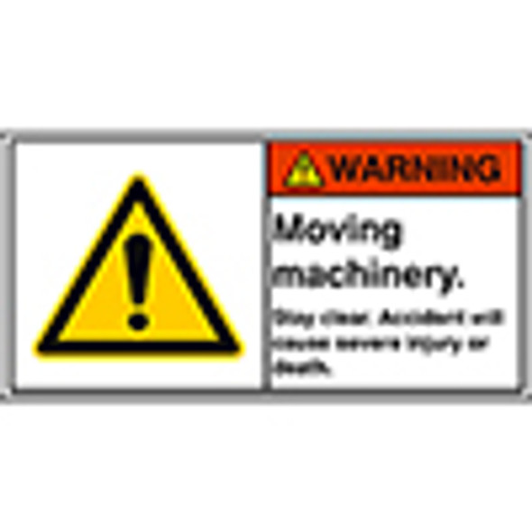 ISO Safety Sign - Moving machinery. Stay clear. Accident will cause severe injury or death.