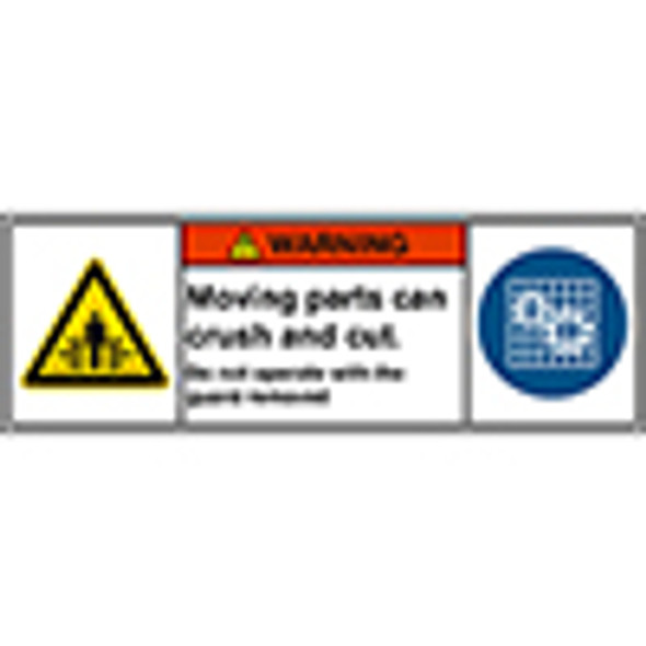 ISO Safety Sign - Moving parts can crush and cut. Do not operate with the guard removed