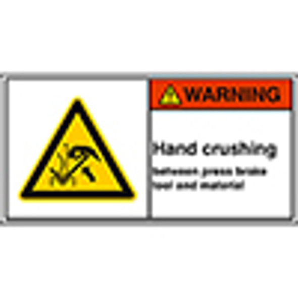 ISO Safety Sign - Warning; Hand crushing between press brake and material