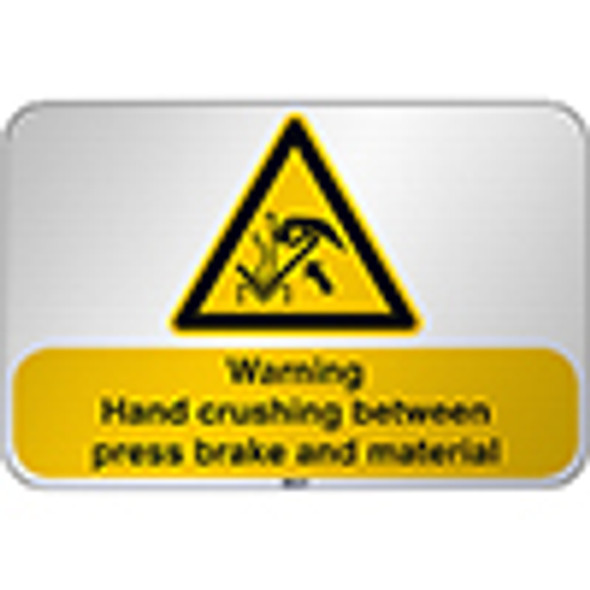 ISO Safety Sign - Warning; Hand crushing between press brake and material