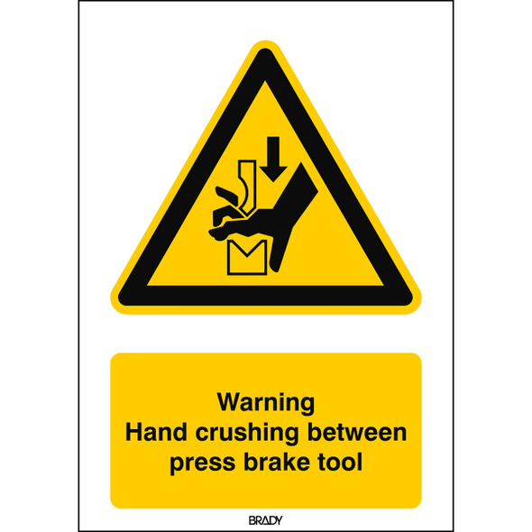 ISO Safety Sign - Warning; Hand crushing between press brake tool