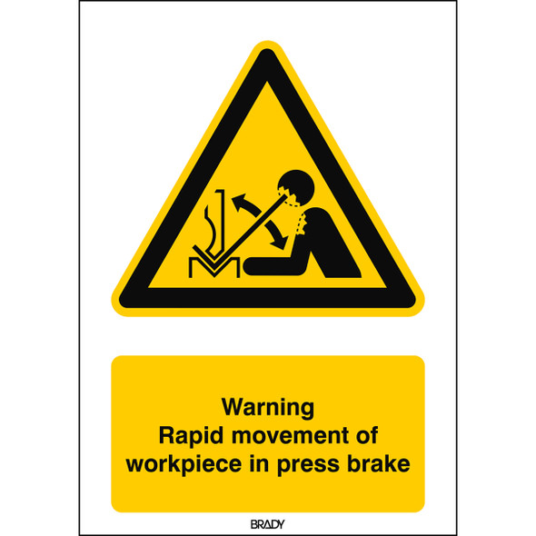 ISO Safety Sign - Warning; Rapid movement of workpiece in press brake