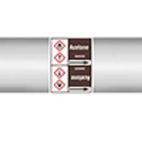 Roll form linerless Pipe Markers, with pictograms - Flammable/Non-Flammable Liquids/Oils - Acetone