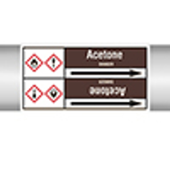 Roll form linerless Pipe Markers, with pictograms - Flammable/Non-Flammable Liquids/Oils - Acetone