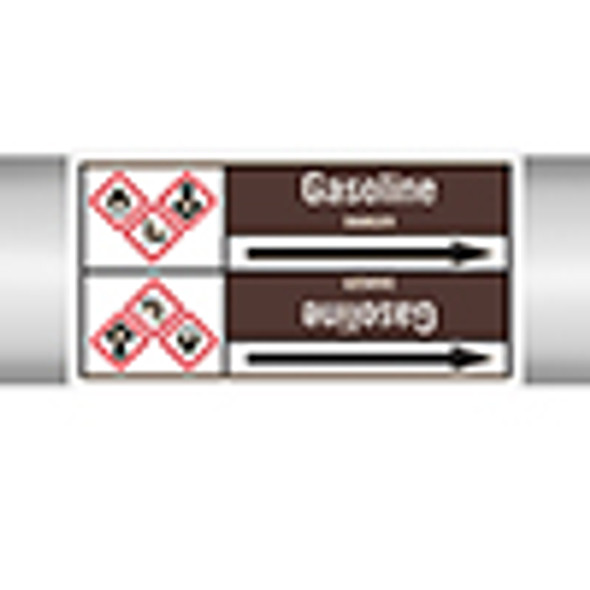 Roll form linerless Pipe Markers, with pictograms - Flammable/Non-Flammable Liquids/Oils - Gasoline