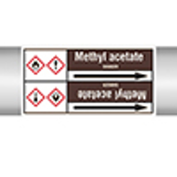 Roll form linerless Pipe Markers, with pictograms - Flammable/Non-Flammable Liquids/Oils - Methyl acetate