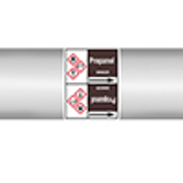 Roll form linerless Pipe Markers, with pictograms - Flammable/Non-Flammable Liquids/Oils - Propanol