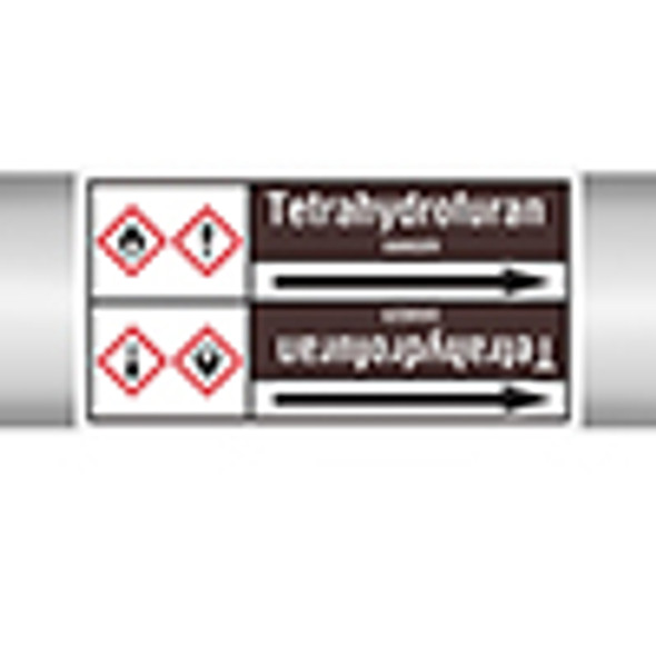 Roll form linerless Pipe Markers, with pictograms - Flammable/Non-Flammable Liquids/Oils - Tetrahydrofuran