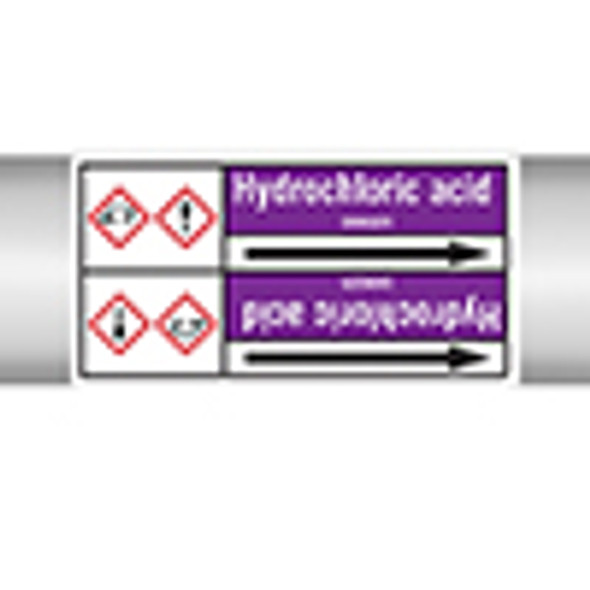 Roll form Pipe Markers with liner, with pictograms - Acids & alkalis - Hydrochloric acid