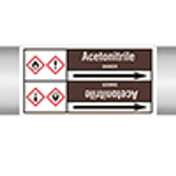 Roll form Pipe Markers with liner, with pictograms - Flammable/Non Flammable Liquids/Oils - Acetonitrile