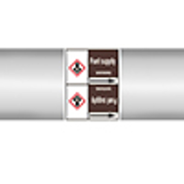 Roll form Pipe Markers with liner, with pictograms - Flammable/Non Flammable Liquids/Oils - Fuel supply