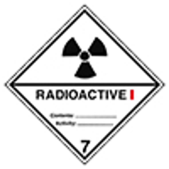 Transport Sign - ADR 7A - Radioactive 7A I - RADIOACTIVE I Content: Activity: 7