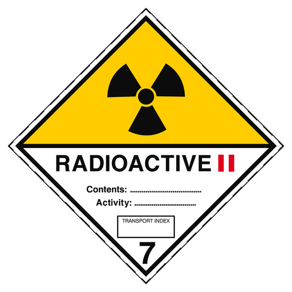Transport Sign - ADR 7B - Radioactive 7B II - RADIOACTIVE II Content: Activity: TRANSPORT INDEX 7